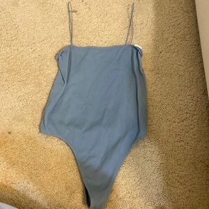 Blue thin strap ribbed body suit